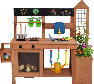 Costway Outdoor Wooden Mud Kitchen Playset w/ Planter Box Sink Toddlers 88654603 New