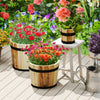 Set of 3 outdoor wooden planters in half whiskey barrel shape, crafted from acacia wood, perfect for garden decoration.