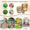 Single outdoor wooden planter box in half whiskey barrel shape, made of acacia wood, perfect for indoor and outdoor use.