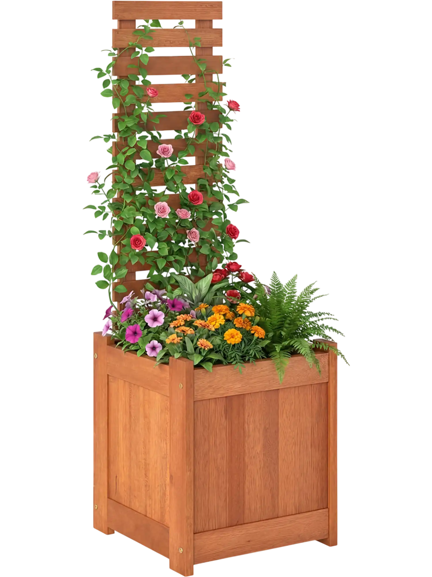 Costway Outdoor Wooden Raised Garden Bed Trellis 45786076 New