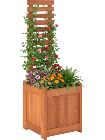 Costway Outdoor Wooden Raised Garden Bed Trellis 45786076 New