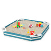 Outdoor solid wood sandbox with built-in animal pattern seats, perfect for 2-3 kids to play safely and enjoy.