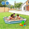 Outdoor solid wood sandbox featuring 4 built-in animal pattern seats, perfect for kids' play and safe use.