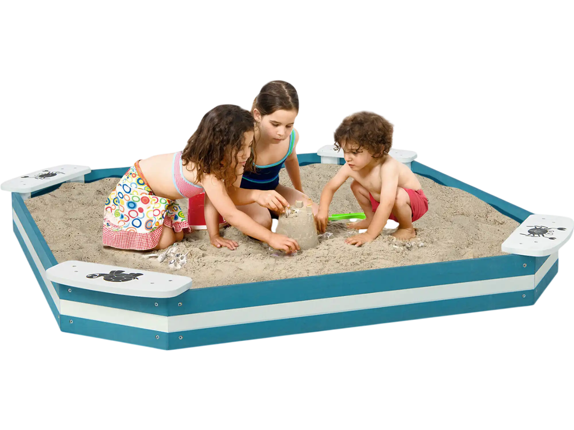 Costway Outdoor Solid Wood Sandbox 4 Built-in Animal Pattern Seats 73849615 New