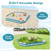 Outdoor solid wood sandbox with built-in seats, versatile design for kids' play and flower planting.
