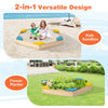 Outdoor solid wood sandbox with 6 built-in seats, versatile for kids' play or as a flower planter for gardening.
