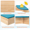 Close-up of the Outdoor Solid Wood Sandbox with smooth surface, bright seat colors, and reinforced connections for.