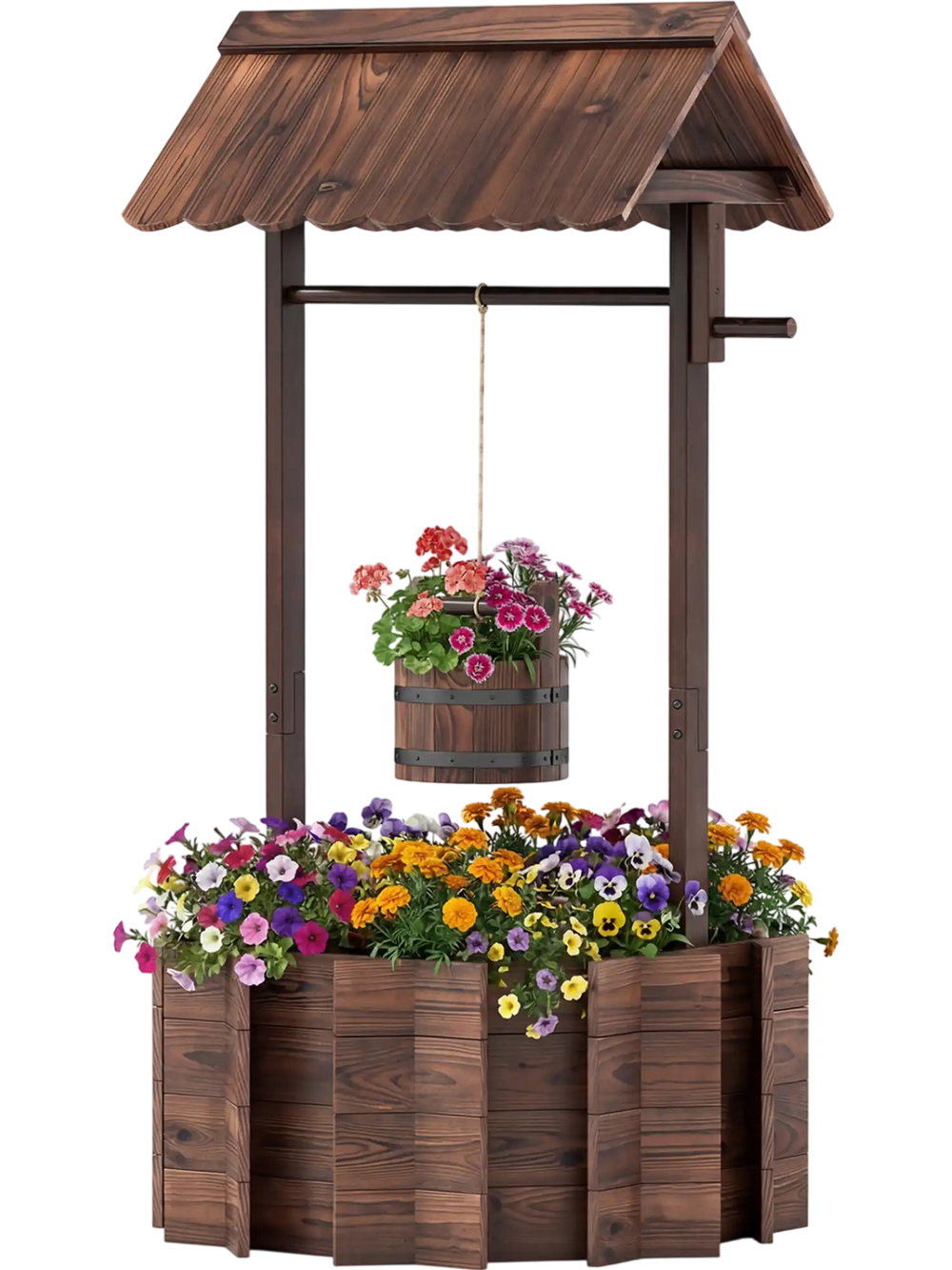 Outdoor Wooden Wishing Well Planter Bucket