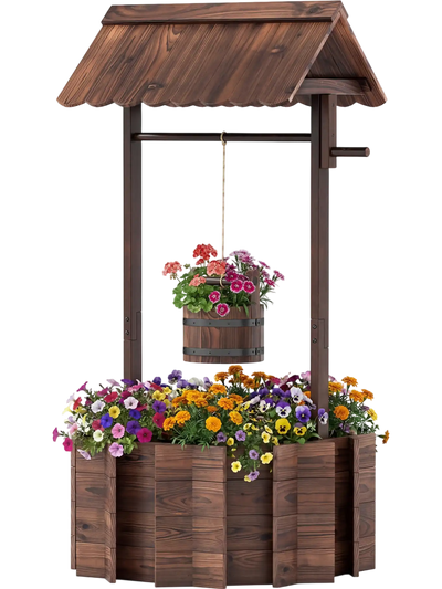 Costway Outdoor Wooden Wishing Well Planter Bucket 91538746 New