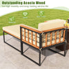 Patio acacia wood armchair with long ottoman, featuring soft cushions and durable frame, ideal for outdoor relaxation.