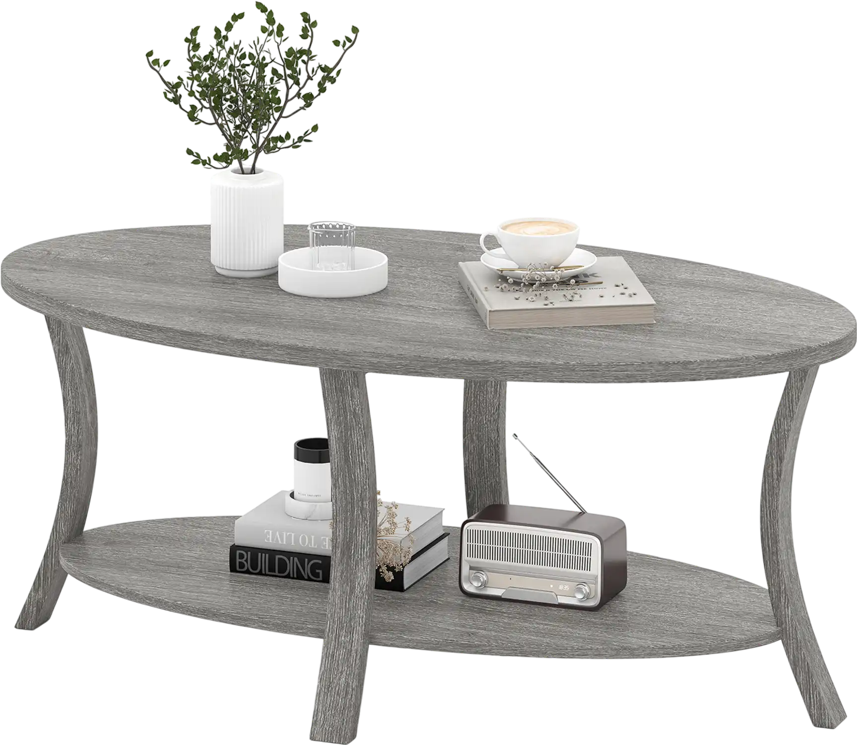 Costway Oval 2-Tier Coffee Table w/ Storage Shelf 69734317 New