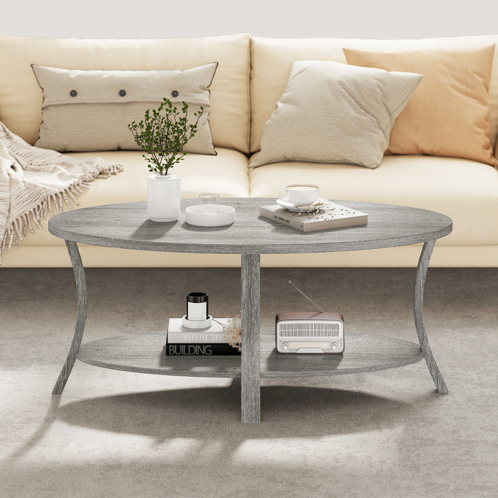 Oval Coffee Table 2-Tier Center Table with Storage Shelf - Gallery View 6 of 12