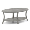 Gray oval coffee table with splayed legs and an open shelf, ideal for adding style and storage to any living space.