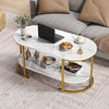 Oval Coffee Table 2-Tier Wooden Accent Table with Spacious Tabletop and Open Storage Shelf-White - Gallery View 1 of 10