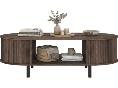 Costway Oval Wood Coffee Table w/ Storage 47.5
