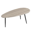Oval coffee table with gray wood top and sturdy metal legs, perfect for living room or lounge use.