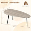 Oval coffee table with gray surface and sturdy metal legs, 42.5” x 22” x 17”, perfect for living room organization.