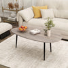Oval gray coffee table with sturdy metal legs, perfect for living room organization and mid-century style.