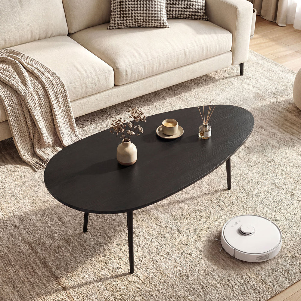 Oval Coffee Table Mid Century Center Table with Sturdy Metal Construction-Black - Gallery View 1 of 11