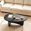 Oval black coffee table with a spacious surface, rounded corners, and a stable T-shaped base for modern living rooms.