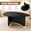 Spacious black oval coffee table with a stable T-shaped base, perfect for lounging and easy assembly.