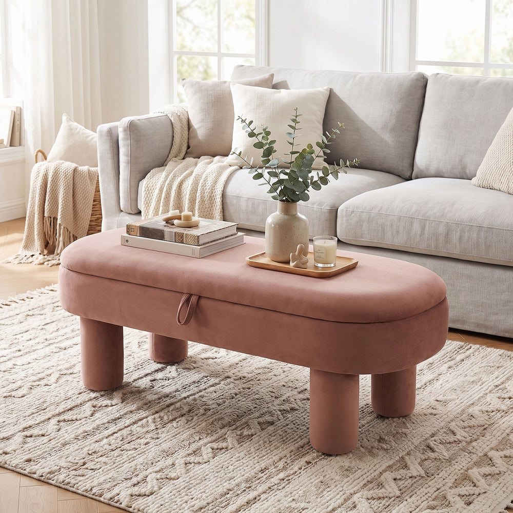 Oval Storage Ottoman Bench with Upholstered Seat for Bedroom-Brown - Gallery View 1 of 11
