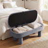 Oval storage ottoman bench with soft velvet fabric, roomy hidden storage, and stylish design for bedrooms or living areas.