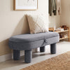 Oval storage ottoman bench in soft velvet fabric with hidden storage, perfect for entryways or bedrooms.