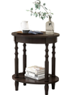 Oval side table in espresso with solid wood legs, featuring a 2-tier design for storage, ideal for small spaces.