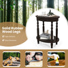 2-tier oval side table with solid rubber wood legs in espresso, featuring a storage shelf for versatile home use.