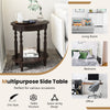 2-tier oval side table in espresso with solid wood legs, ideal for living room or office, offering stylish storage.