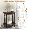 2-tier oval side table in espresso with solid rubber wood legs, ideal for compact spaces and simple assembly.