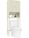 Over the toilet storage cabinet in beige with fluted doors, featuring an adjustable shelf and open space for essentials.