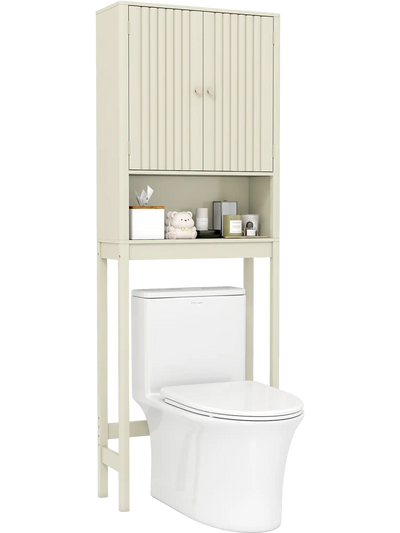 Costway Over Toilet Storage Cabinet Fluted Doors 44304562 New