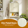 Over the toilet storage cabinet with fluted doors in beige, featuring adjustable shelves for stylish bathroom.