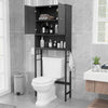 Over the toilet storage cabinet in black with two doors and adjustable shelves for efficient bathroom organization.