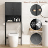 Over the toilet storage cabinet in black with two doors, adjustable shelf, and minimalist handles for efficient.