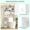Over the toilet storage cabinet in white with sliding barn door, adjustable shelves, and anti-toppling devices for.