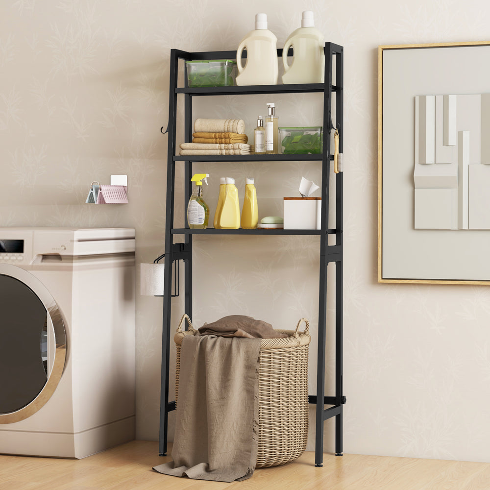 3-Tier Over The Toilet Storage Shelf with Adjustable Bottom Bar-Black - Gallery View 1 of 11