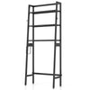 3-tier black over-the-toilet storage shelf with adjustable bottom bar, perfect for maximizing vertical space in.