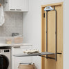 Over the door ironing board in gray with a metal frame, featuring a built-in iron holder for space-saving laundry use.