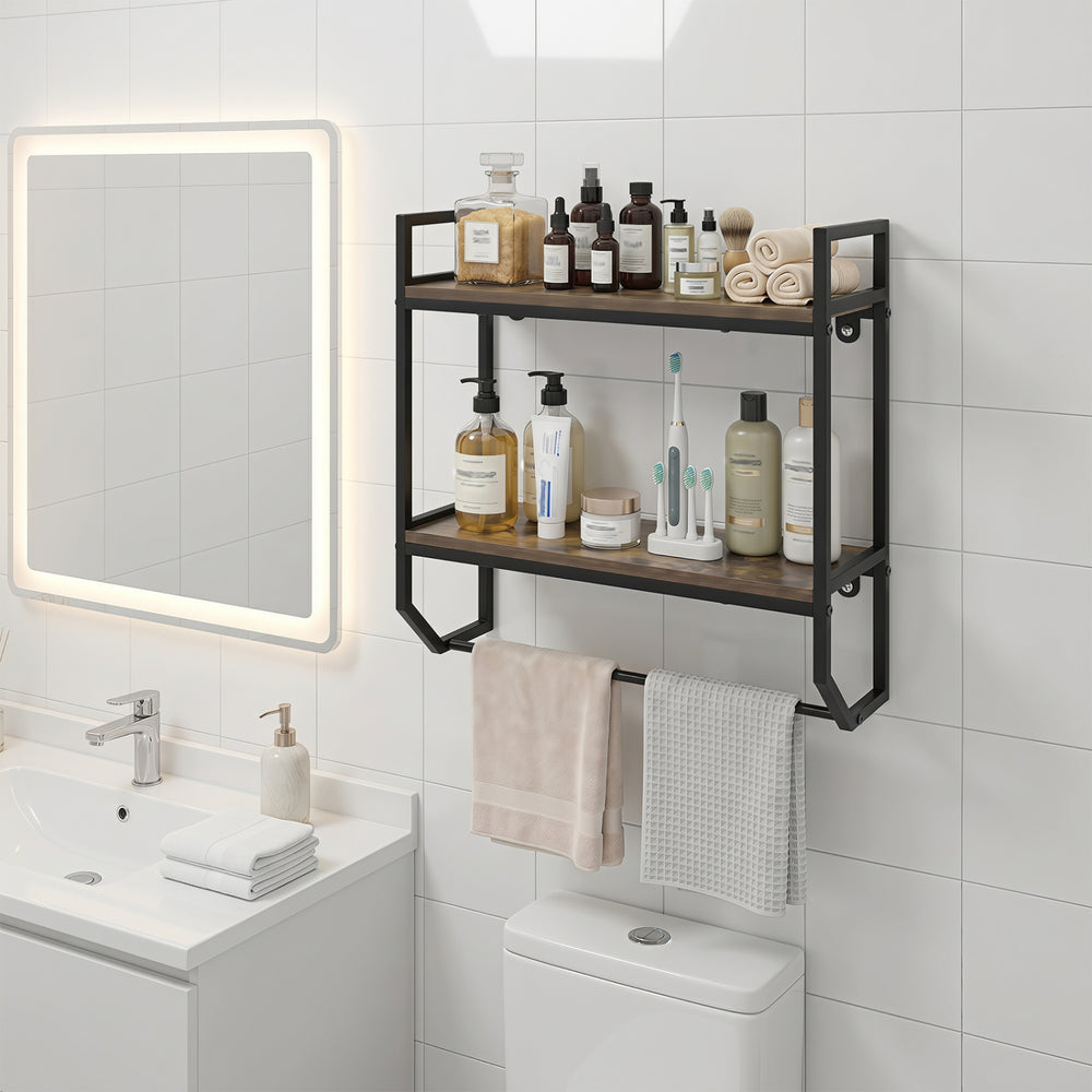 Over the Toilet Shelf Wall Mounted for Bathroom with Metal Frame-Gray - Gallery View 1 of 11