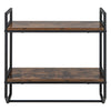 Wall-mounted bathroom shelf with metal frame, featuring two open storage shelves and a round towel bar for versatile.