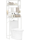3-tier over the toilet storage rack in white with towel holder, hooks, and adjustable bottom bar for small bathroom.