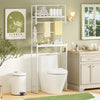 3-tier white over the toilet storage rack with towel holder, featuring open shelves and hooks for small essentials.