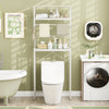 Three-tier white over the toilet storage rack with towel holder, perfect for small bathrooms and laundry rooms.