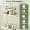 3-tier white storage rack with open shelves and towel holder, ideal for organizing toiletries and towels in small.