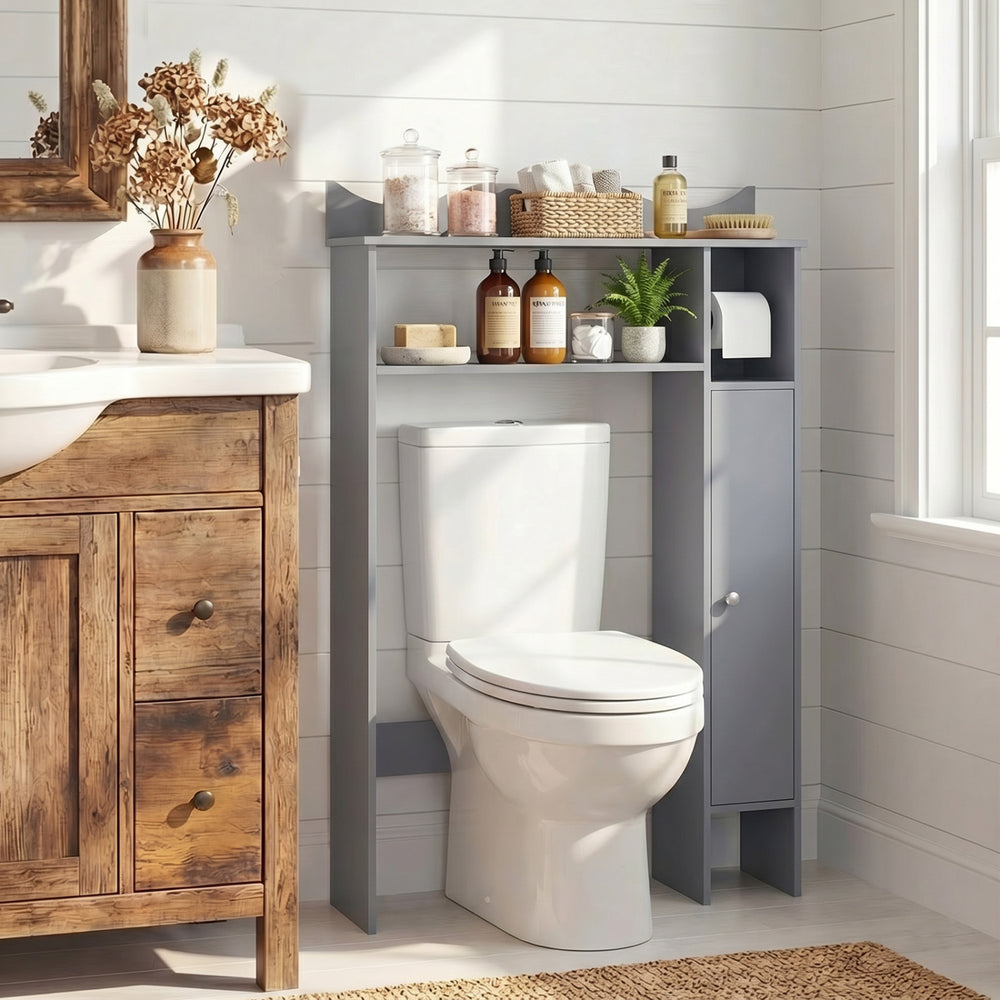 Over the Toilet Storage Cabinet with Toilet Paper Holder-Gray - Gallery View 1 of 10