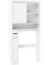 Over-the-toilet storage cabinet in white with sliding door, adjustable shelves, and toilet paper holder for versatile.