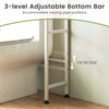 3-level adjustable bottom bar for Over-the-toilet Cabinet, accommodating varying pipe positions in a bathroom setting.